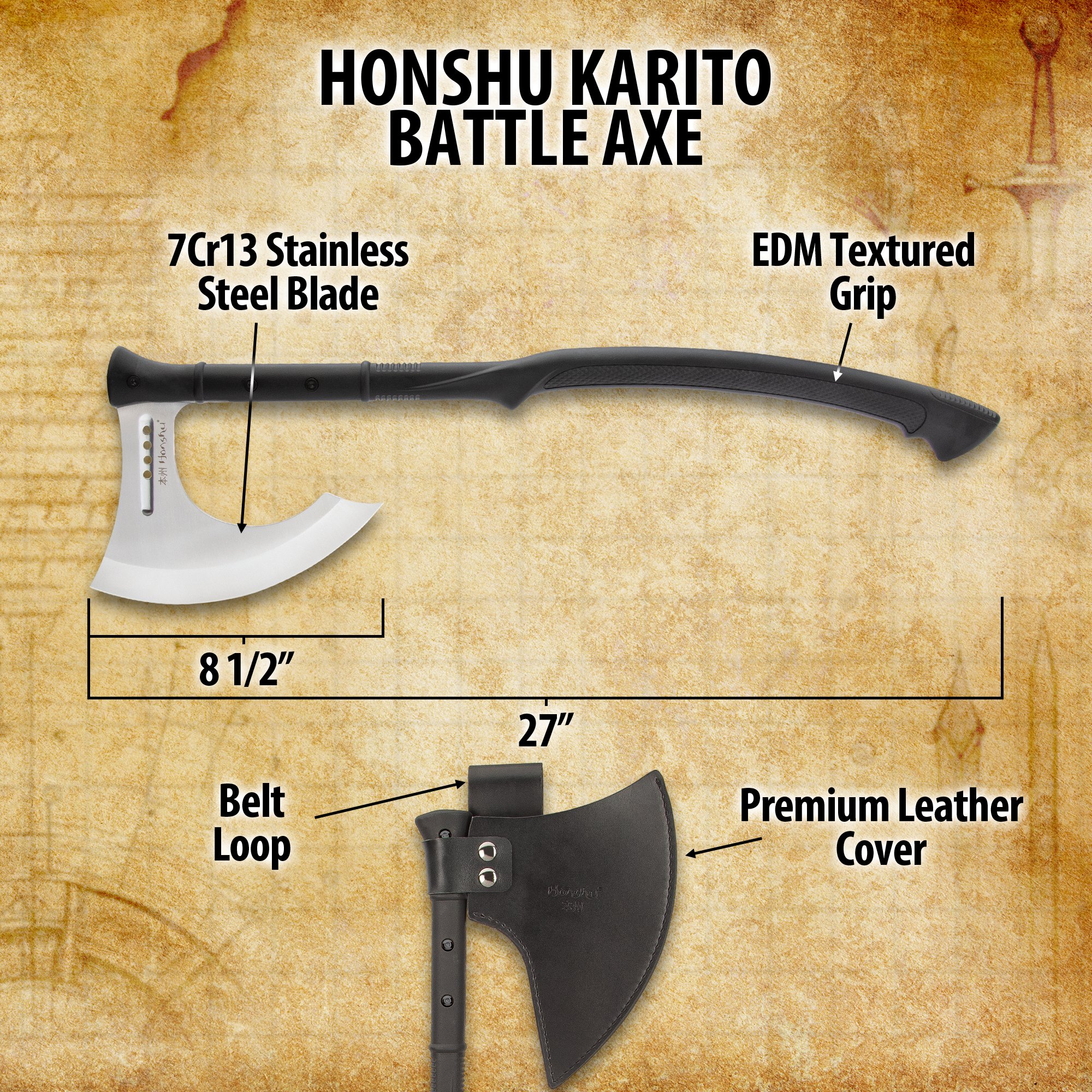 Honshu Karito Battle Axe With Sheath - 7Cr13 Stainless Steel Blade