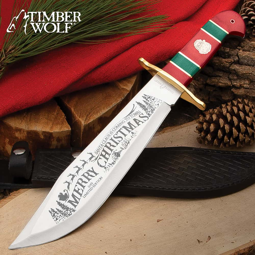 Timber Wolf Limited Edition 2019 Christmas Bowie Knife And Sheath