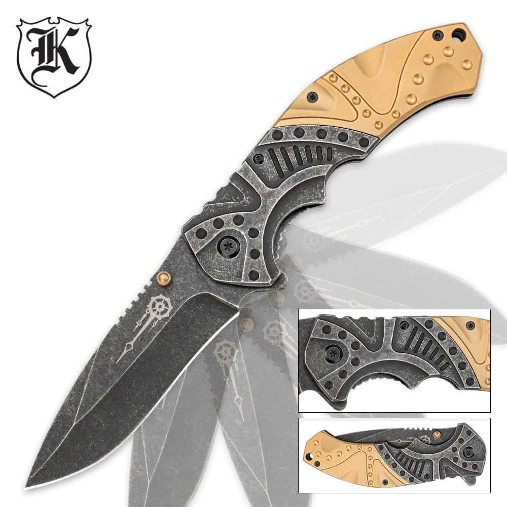 Gears And Gold Steampunk Pocket Knife Free Shipping