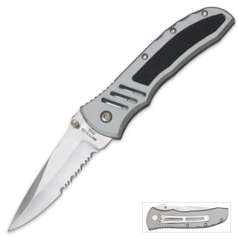 BKD137 Part Serrated Folding Knife Free Shipping!