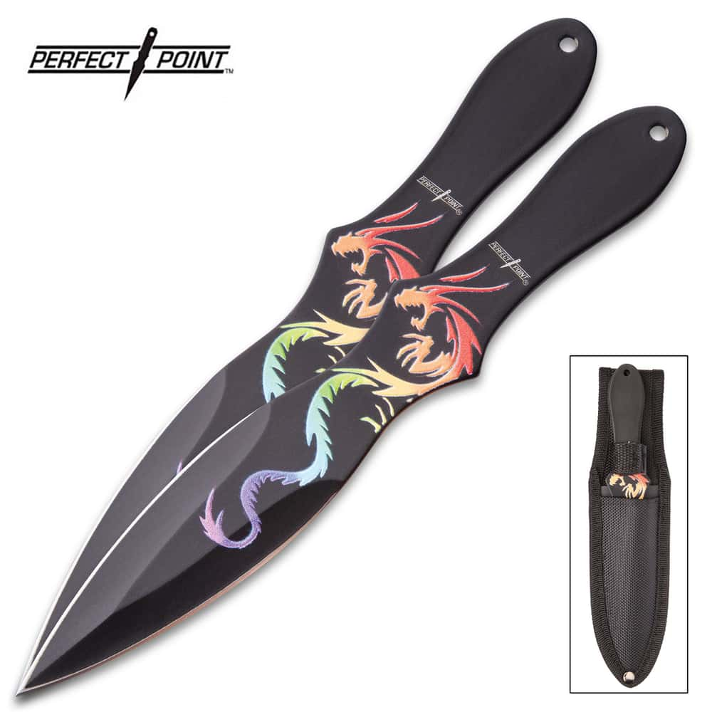 Perfect Point Rainbow Dragon Throwing Knife Set With Sheath - Free ...