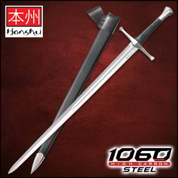 Honshu Broadsword With Scabbard - 1060 High Carbon Steel Blade, TPR Handle, Stainless Steel Pommel - Length 43 1/2”