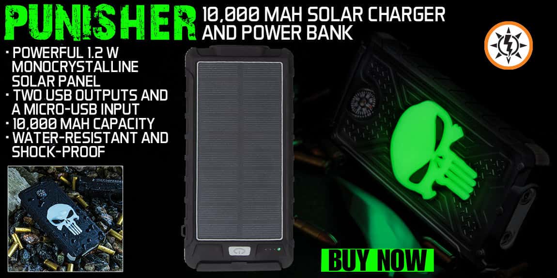 Punisher 10,000 MAH Solar Charger And Power Bank