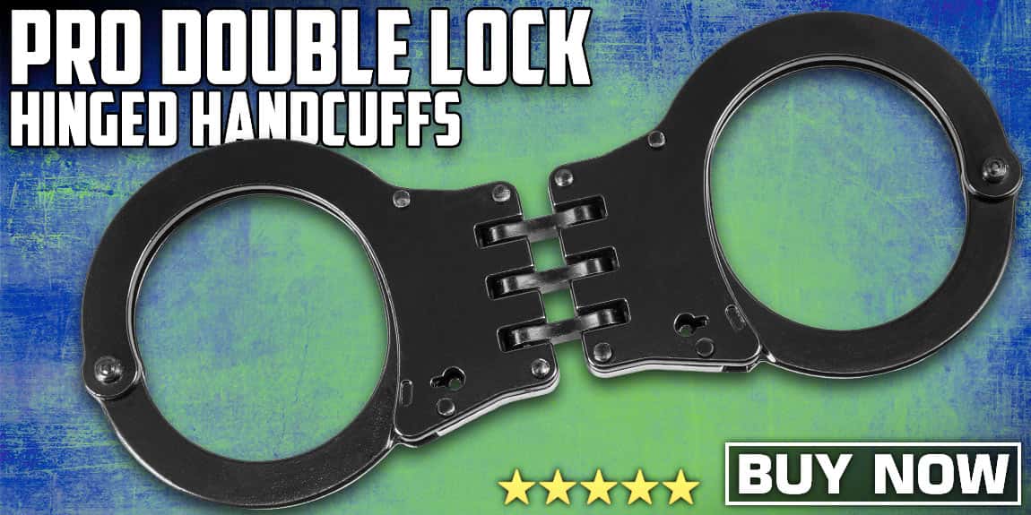 Professional Double Lock Black Steel Hinged Police Handcuffs