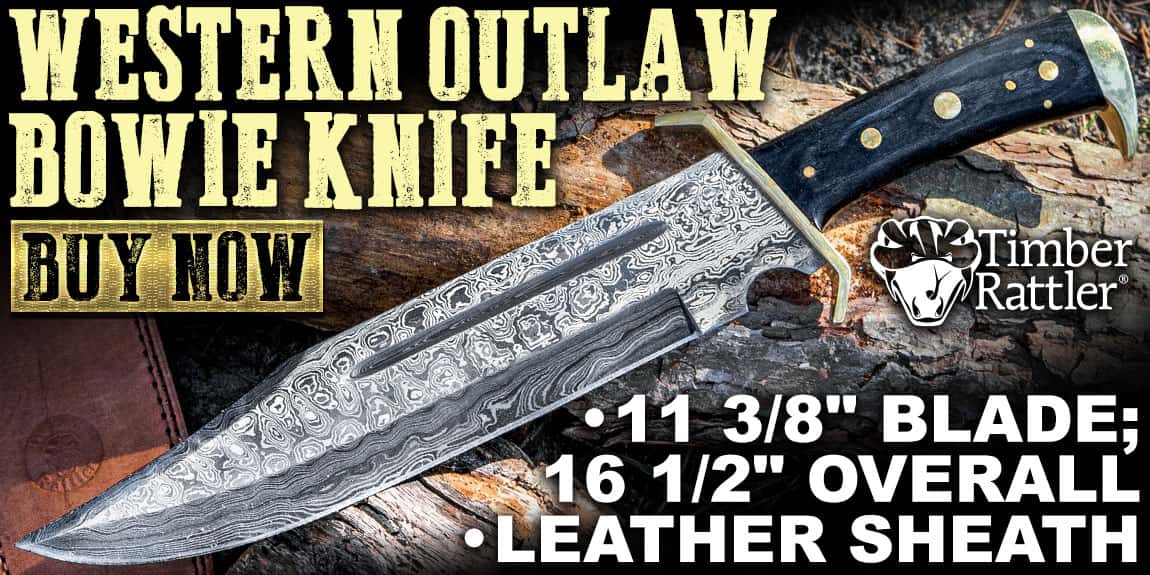 Timber Rattler Western Outlaw Damascus Bowie Knife