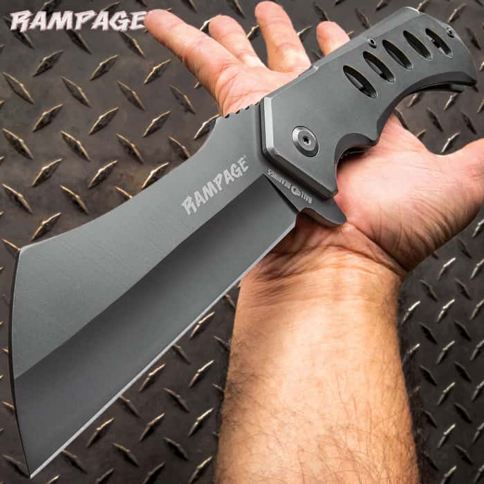 Rampage Titanium Grey Cleaver Pocket Knife Stainless