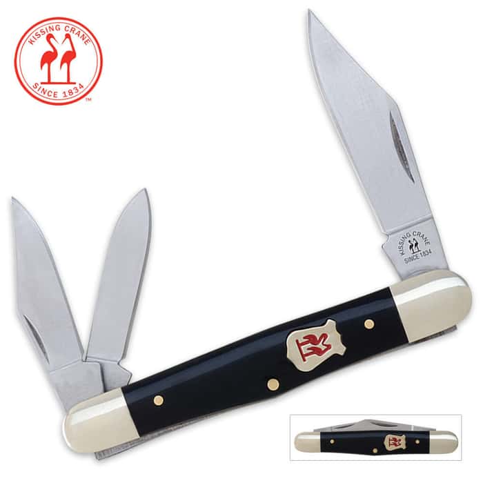 Kissing Crane Black Fiddleback Whittler Folding Knife Free Shipping!