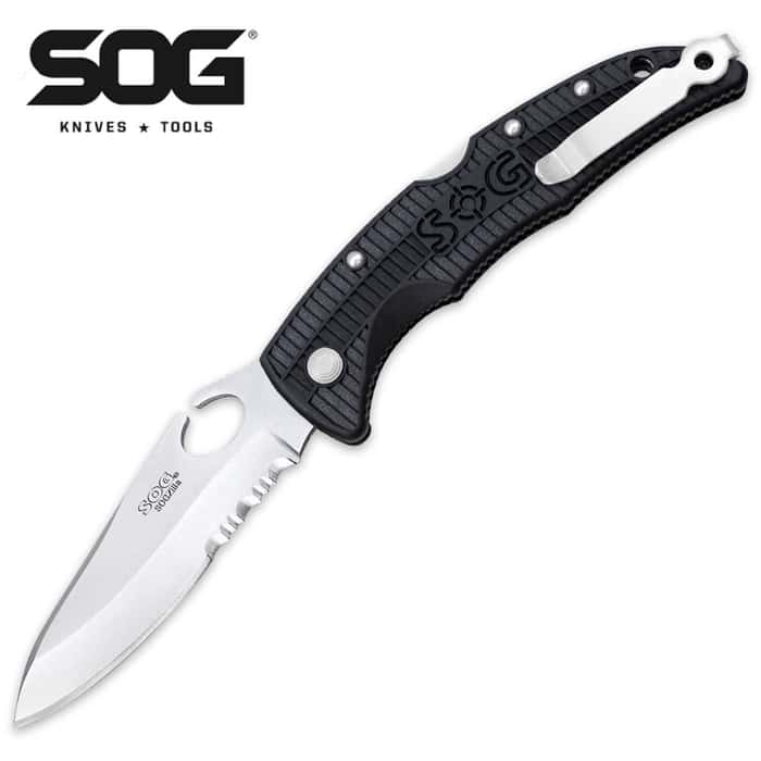 SOG Large SOGZilla Half Serrated Folding Knife Free Shipping!