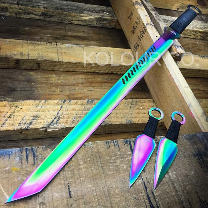 28 Rainbow Ninja Sword Full Tang Machete 2500