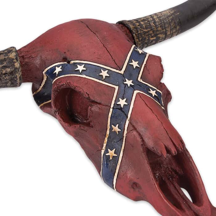 Rebel Flag Longhorn Bull Skull Resin Sculpture Free Shipping