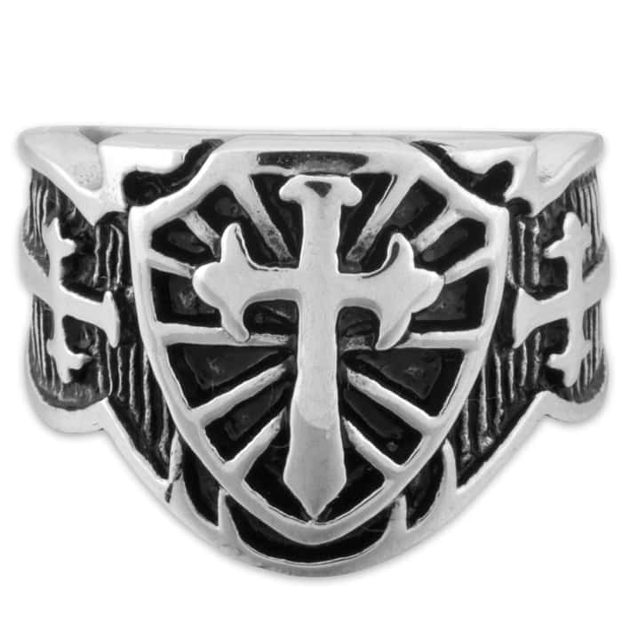 Cross Shield Men's Stainless Steel Ring Sizes