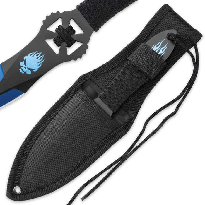 Flaming Blue Skull Throwing Knives Set Free Shipping!