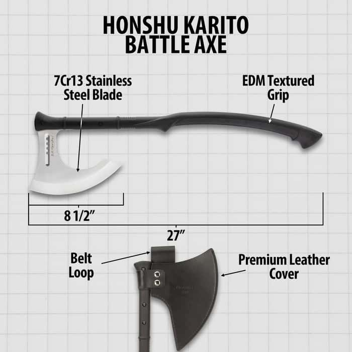 Honshu Karito Battle Axe With Sheath 7Cr13