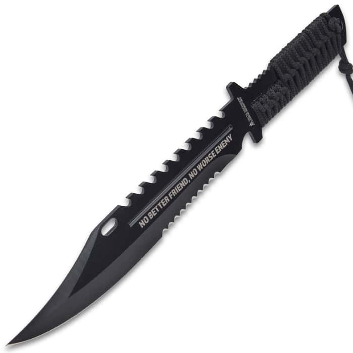 Cord Wrapped Double Serrated Survival Fixed Blade Knife