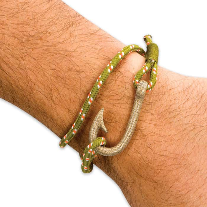  Fish Hook Paracord Bracelet Green Cord Brass