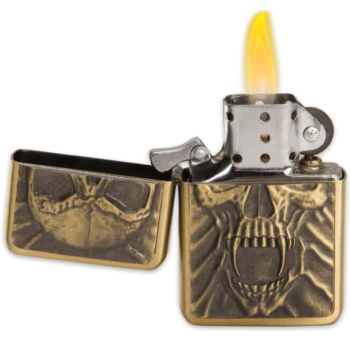 Raging Skulls Brushed Brass Lighter Set Free Shipping!