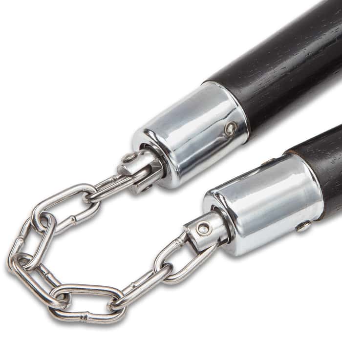 Wood Nunchaku Black With Ball Bearing Chain