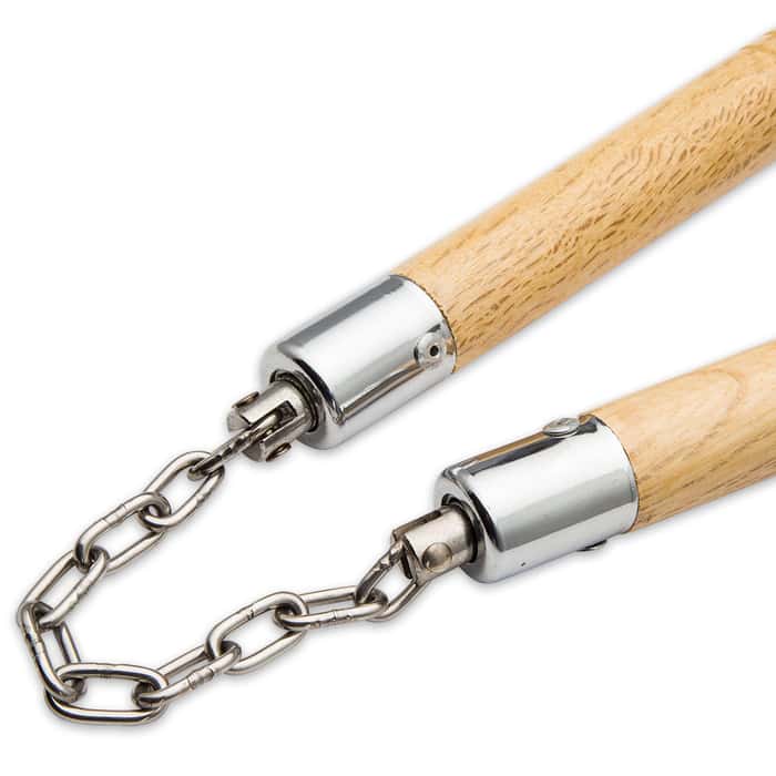 Natural Wooden Nunchaku With Ball Bearing Chain