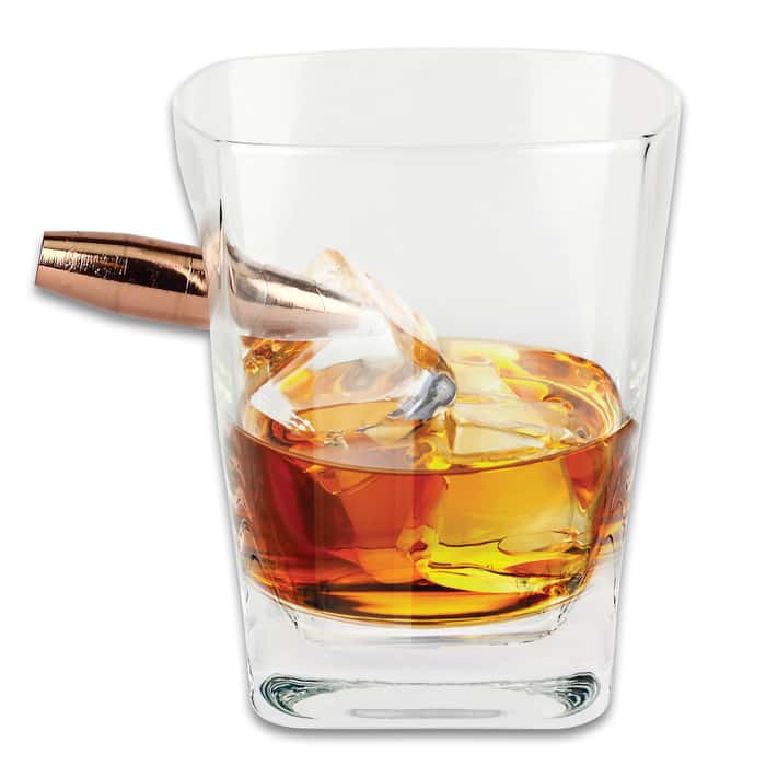 Last Man Standing Bullet Whiskey Glass Hand