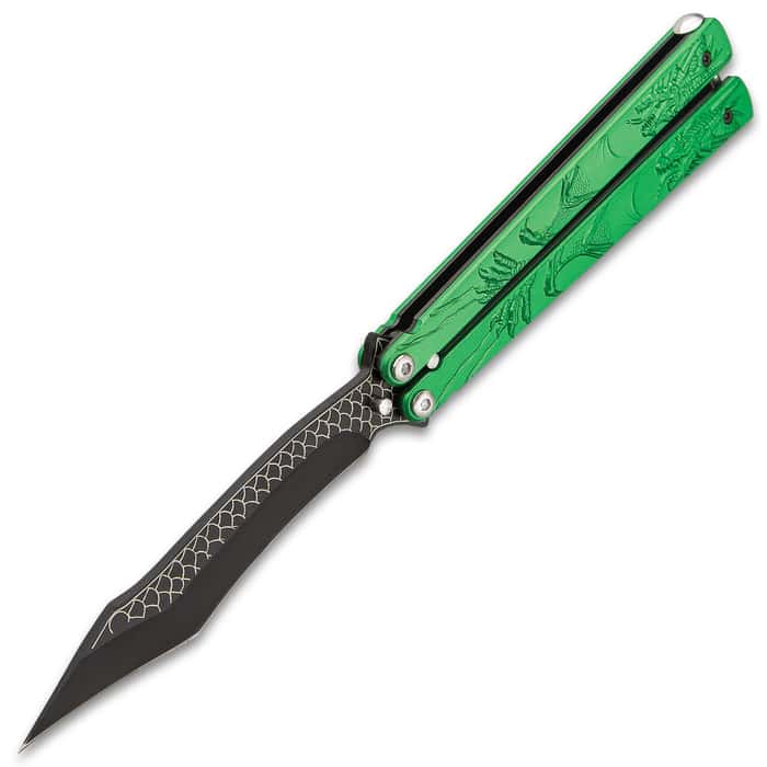 Green Dragon Butterfly Knife Stainless Steel Blade,