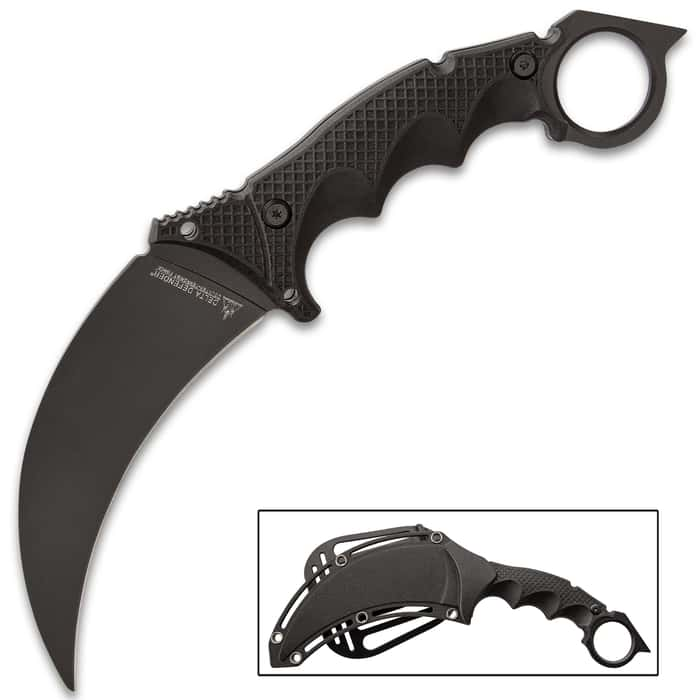 Delta Defender Black Karambit Knife And Sheath