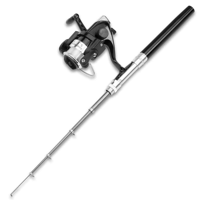 Black Aluminum Alloy Fishing Rod Pen and Full Size Reel