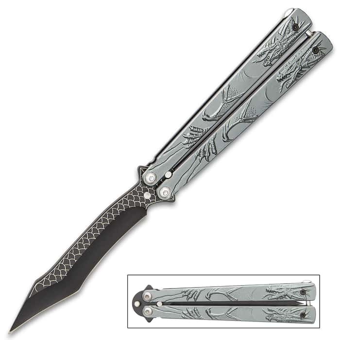 Grey Dragon Butterfly Knife Stainless Steel Blade,