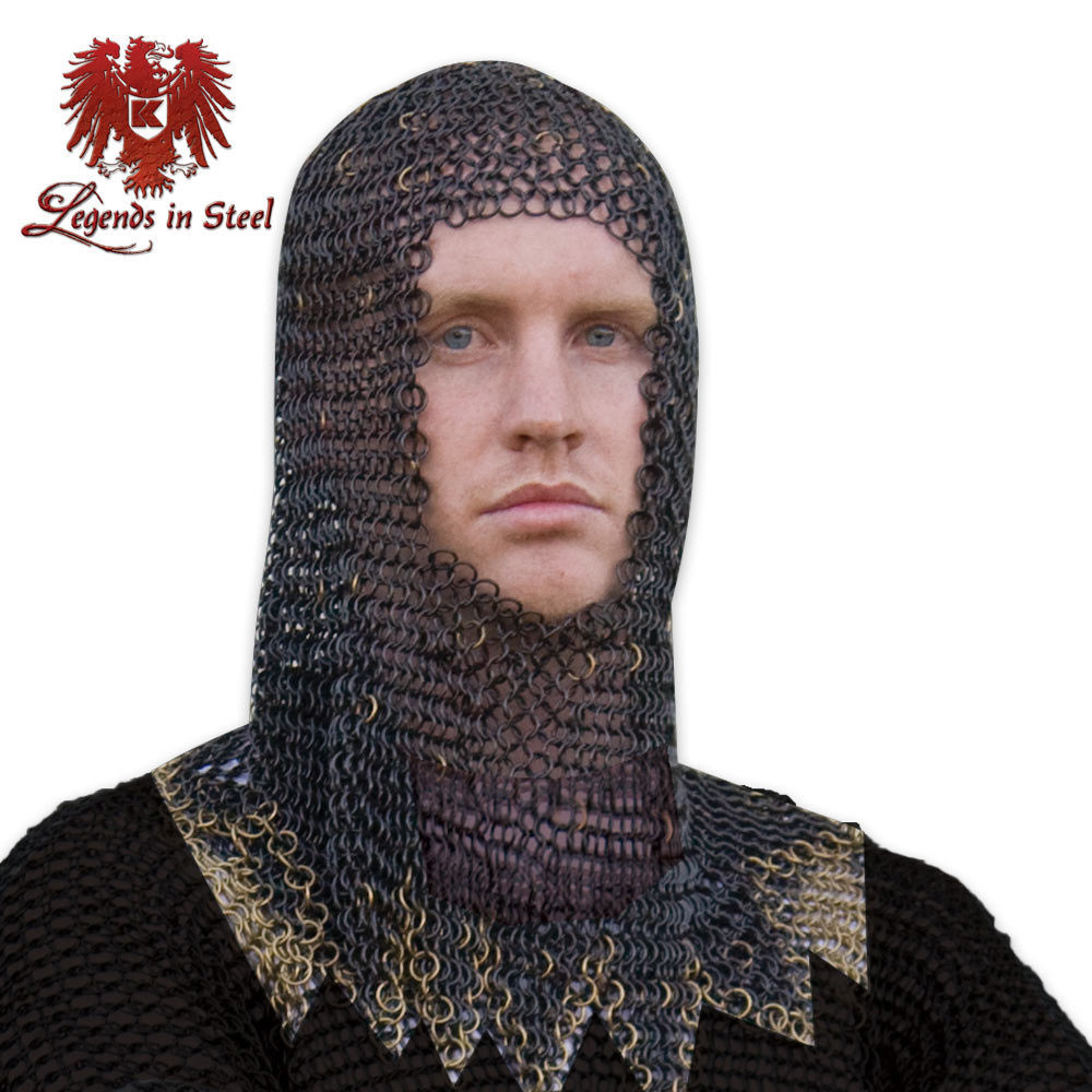Medieval Steel - Chainmail Armor Head Piece - Black | True Swords