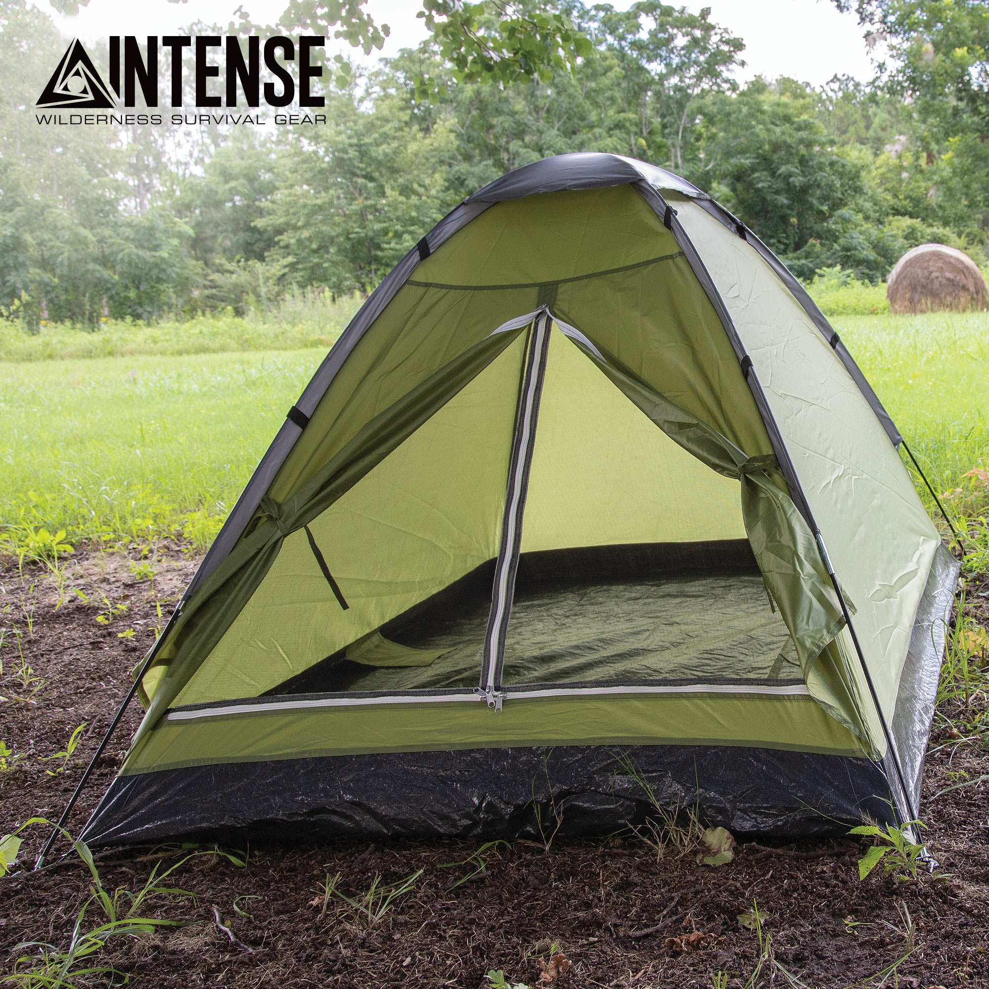 Intense Ultra-Light Two-Person OD Dome Tent - 180T Polyester Construction, PA Coating, Fiberglass Poles, Polyethylene Groundsheet