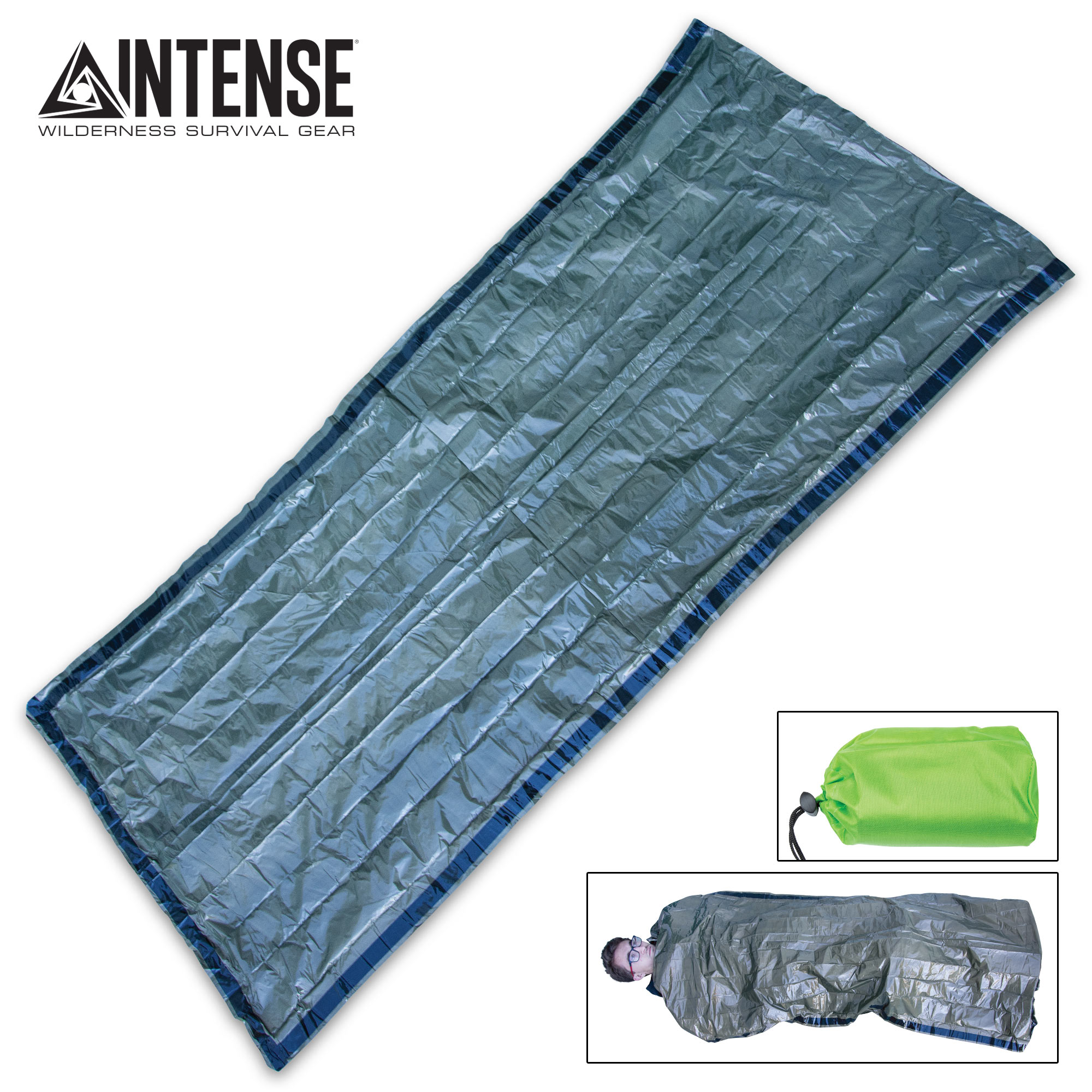 Intense Bivy Emergency Sleeping Bag With Pouch - Mylar Construction, Reflects Body Heat, Water And Windproof - 7x3