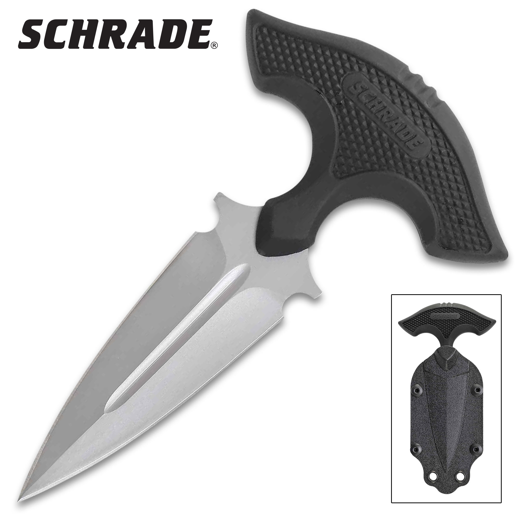 Schrade Push Dagger With Nylon Fiber Sheath - High Carbon Steel Blade, Full-Tang, TPE Handle ...