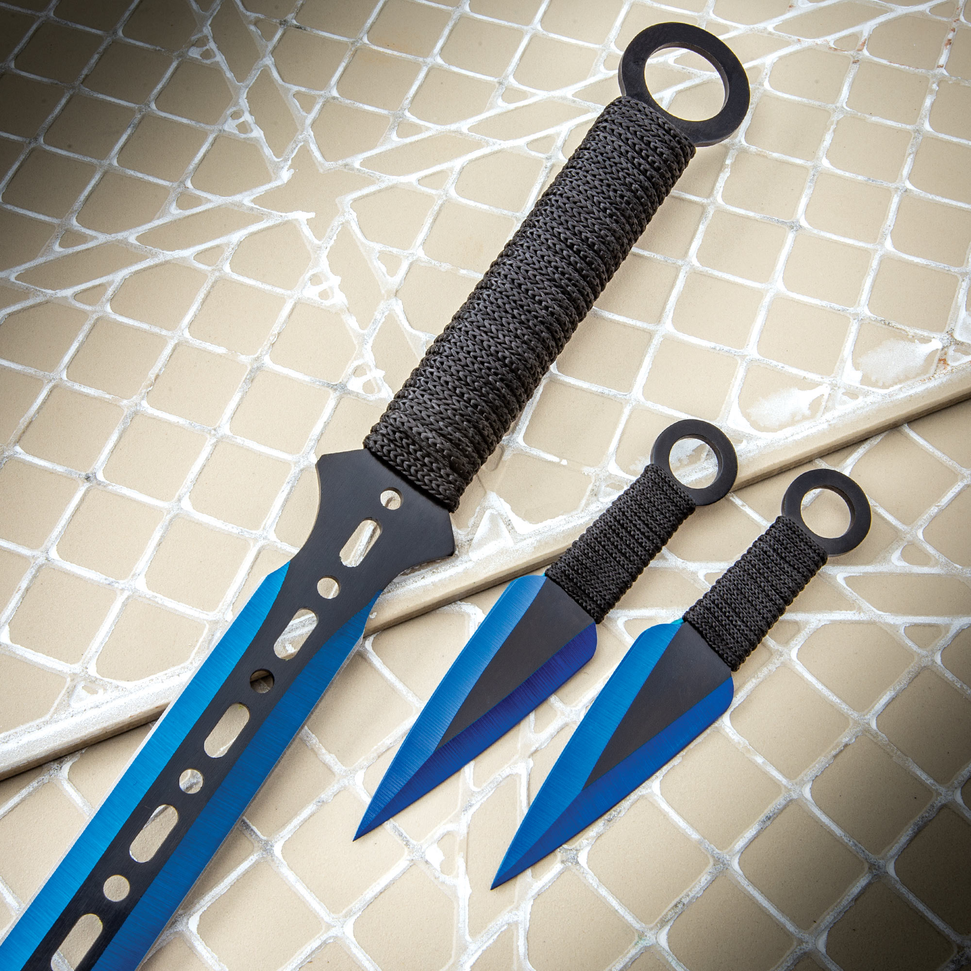 Blue Two-Tone Sword and Throwing Knives Set | BUDK.com - Knives ...