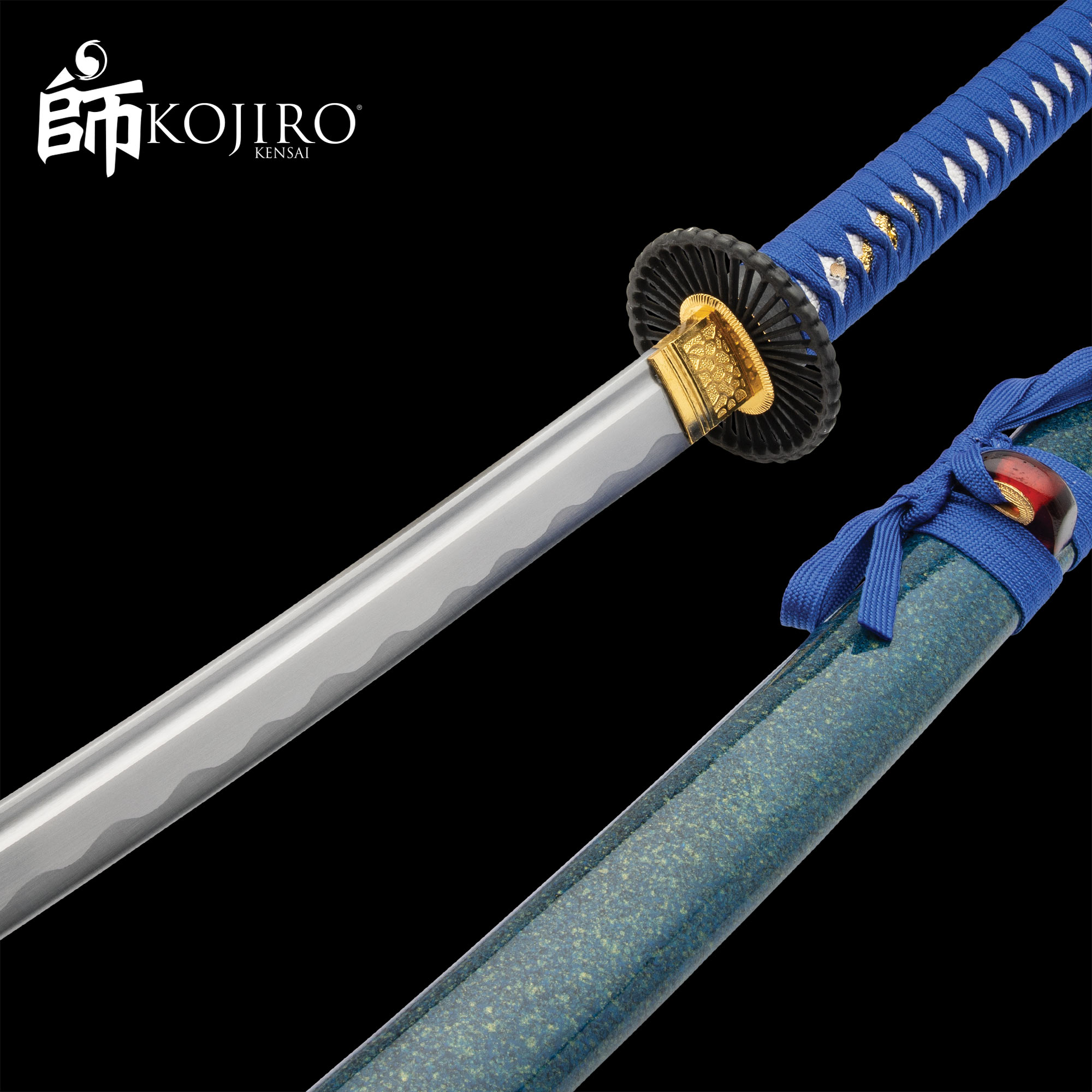 Kojiro Sapphire Katana And Scabbard - 1045 Carbon Steel Blade, Cord-Wrapped...