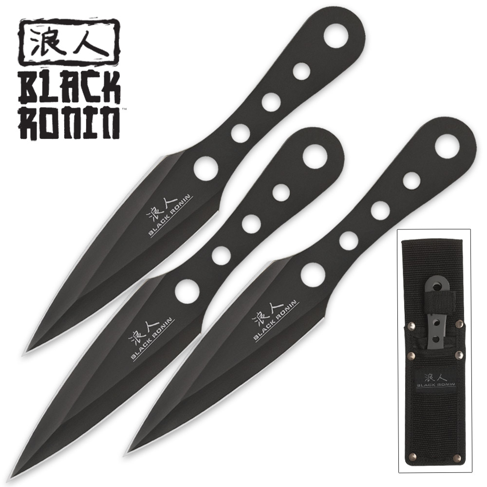Black Ronin Ninja Throwing Knives 3 Pack and Sheath | BUDK.com - Knives ...