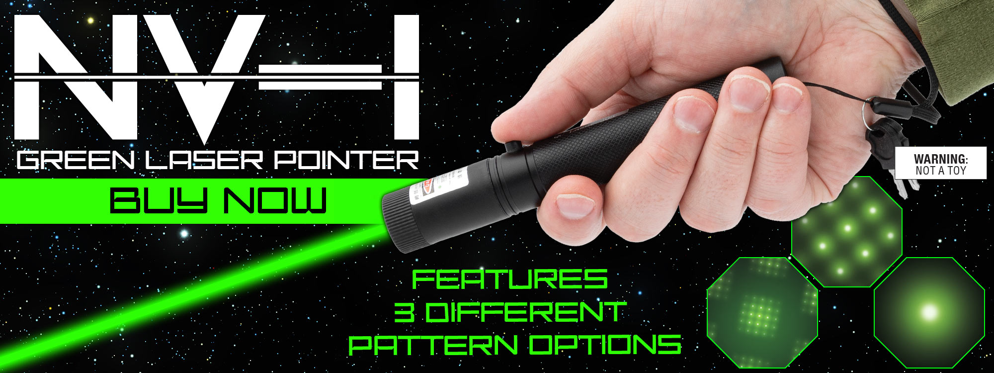 NV-1 Green Laser Pointer - 6 Inches - Rechargeable Battery