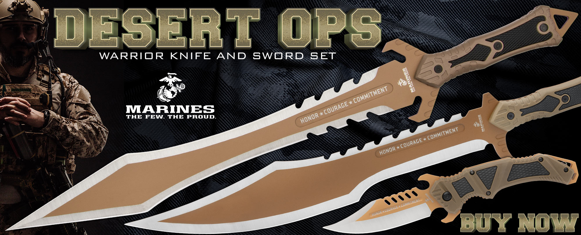 USMC Desert Ops Warrior Knife and Sword Set