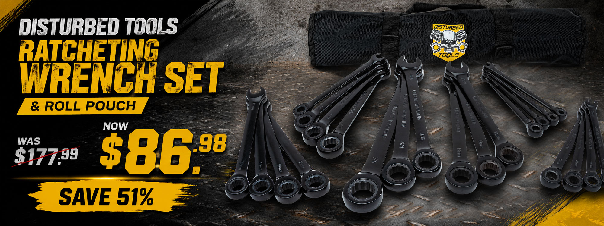 Disturbed Tools Ratcheting Wrench Set & Roll Pouch