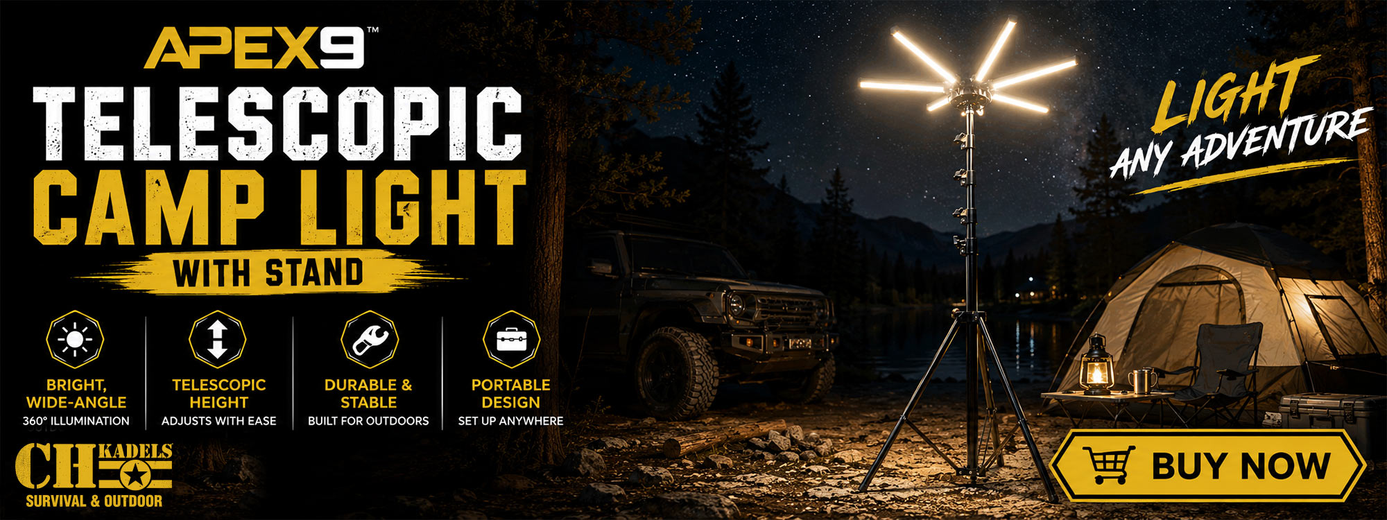 Apex9 Telescopic Camp Light with Stand