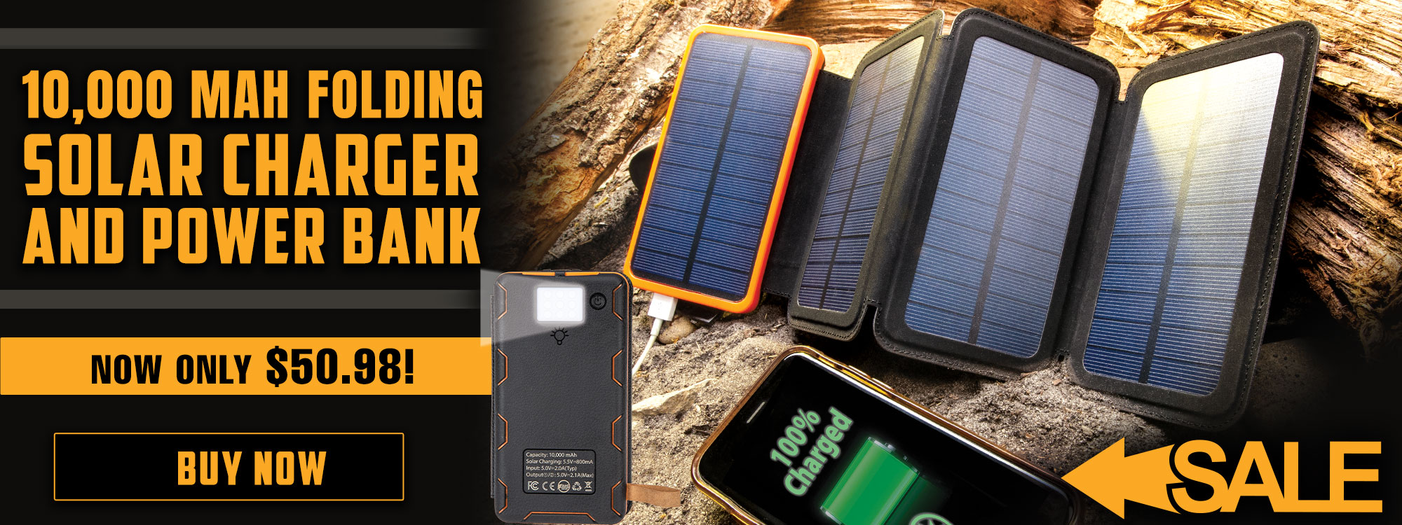 10,000 MAH Folding Solar Charger and Power Bank