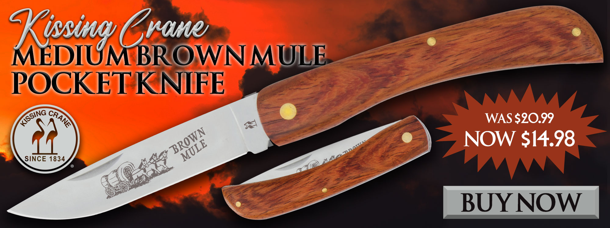 Kissing Crane Medium Brown Mule Pocket Knife