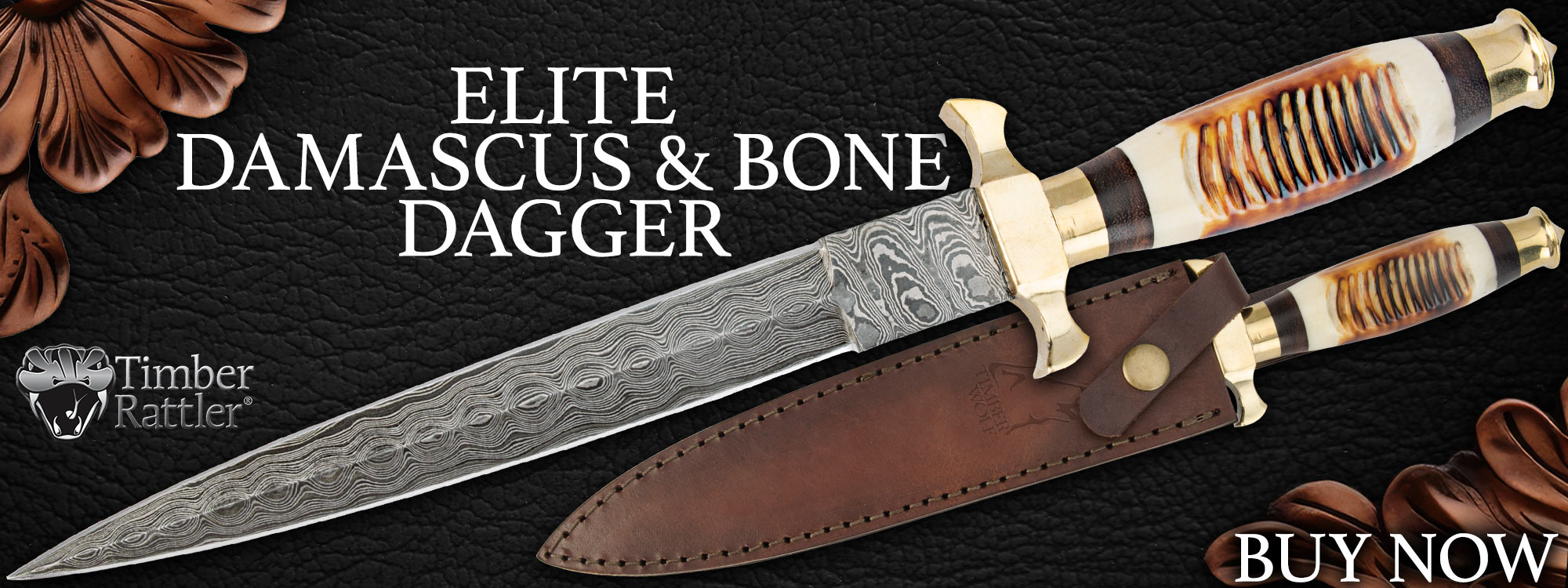 Timber Wolf Elite Damascus & Bone Dagger