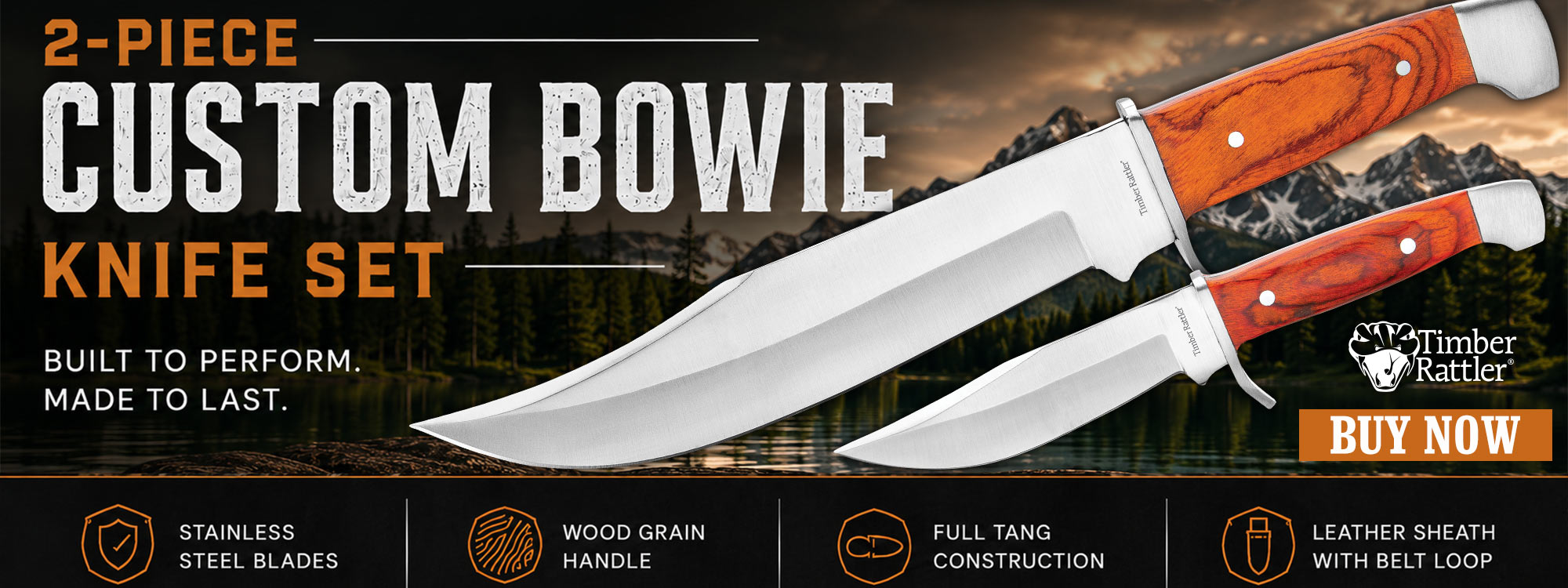 Timber Rattler 2-Piece Custom Bowie Knife Set