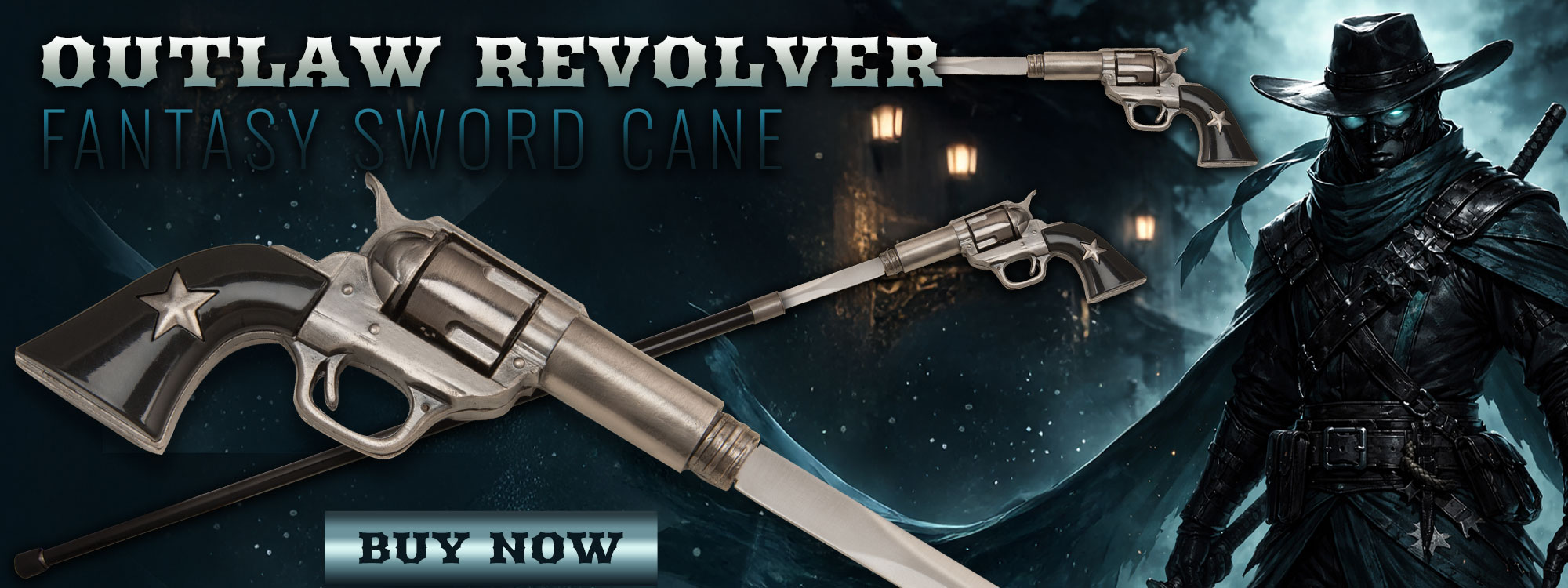 Outlaw Revolver Fantasy Sword Cane