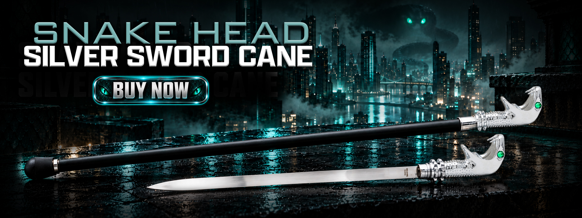 Snake Head Silver Sword Cane