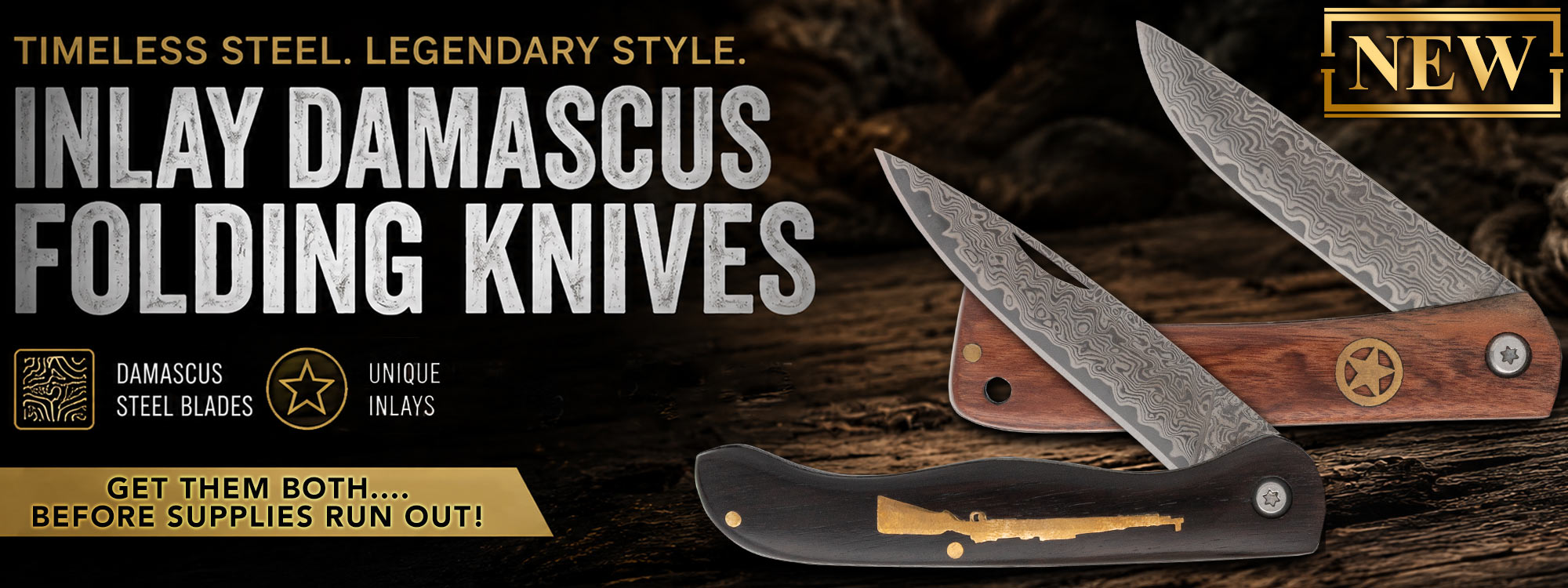 Rifle Inlay Damascus Folding Pocket Knife
