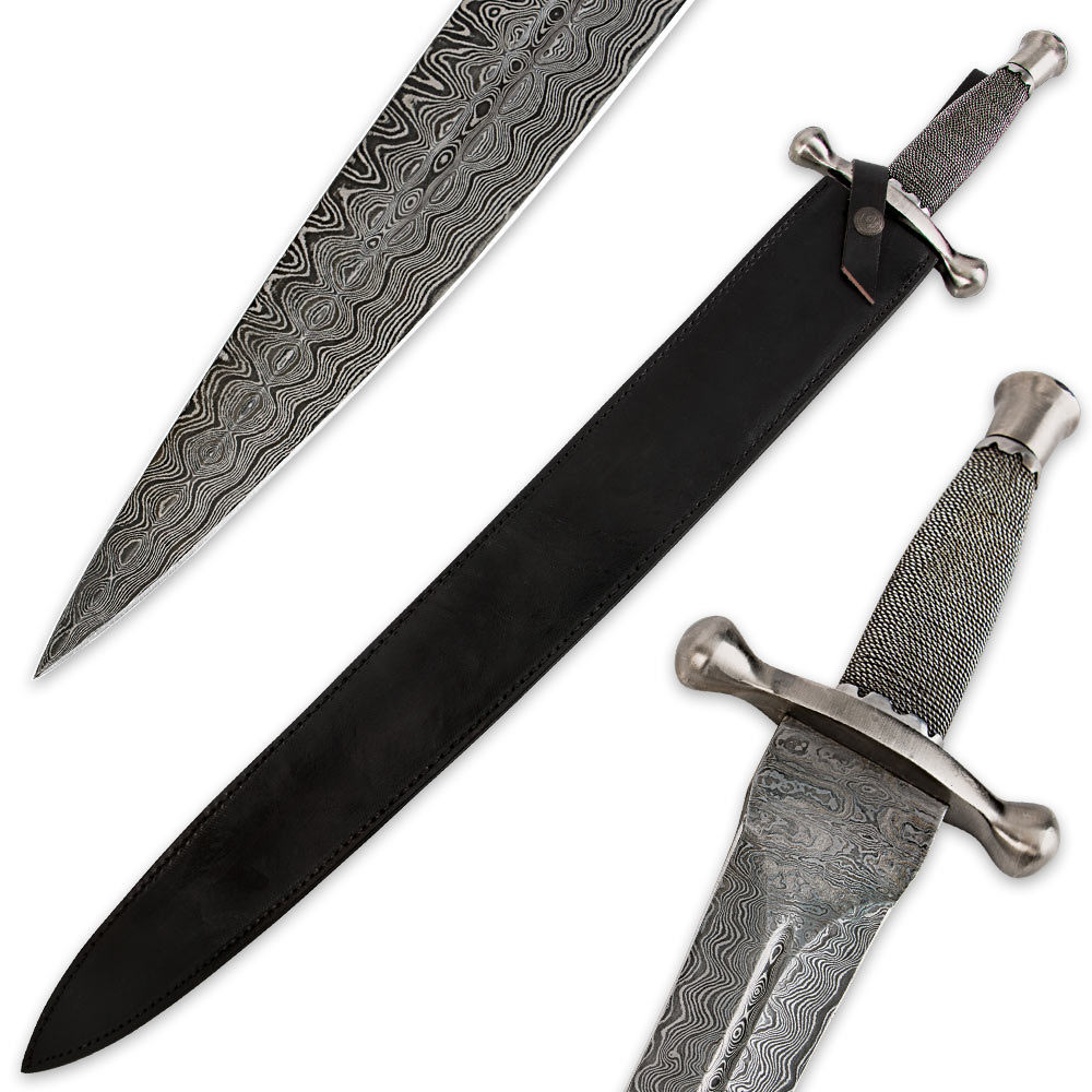 Timber Wolf Wire Wrapped Medieval Fortress Damascus Sword | BUDK.com ...