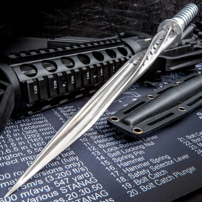 Grey Titanium Spiral Dagger With Sheath Stainless Steel Construction