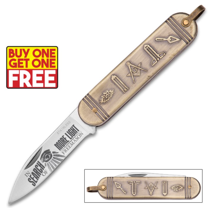 Antique Gold Masonic Pocket Knife BOGO Knives & Swords
