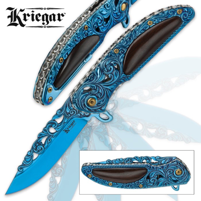 Kriegar Cavalier Blue Assisted Opening Pocket Knife - Iridescent Cobalt ...