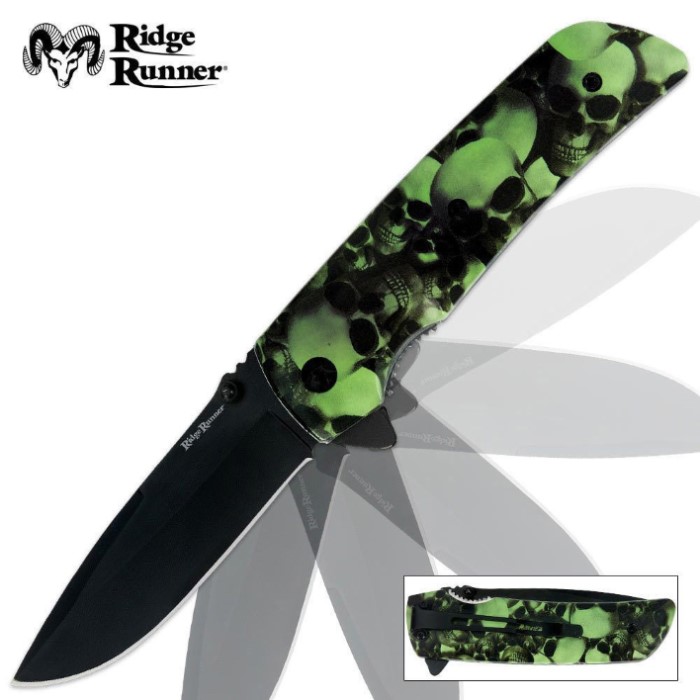 Ridge Runner Skull Camo Folder Green Budk Com Knives Swords